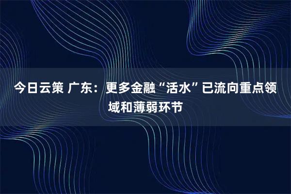 今日云策 广东：更多金融“活水”已流向重点领域和薄弱环节