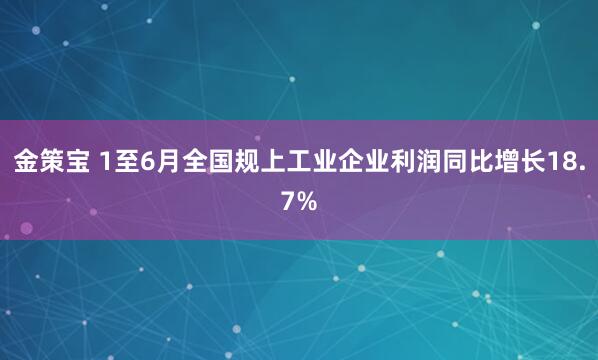 金策宝 1至6月全国规上工业企业利润同比增长18.7%